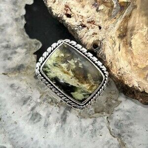 Sterling Southwestern Style Rectangle Chrome Chalcedony Bar Ring S 6.5 For Women